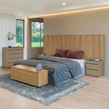 Imagem de Conjunto Cabeceira Florença King/Casal + Cômoda + Mesa de cabeceira +Baú Hannover / Cinza