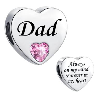 Imagem de MiiFort Charm Dad Pink Love Heart Fit Pandora berloques de aniversário para mulheres Always on My Mind Forever In My Heart Aço inoxidável
