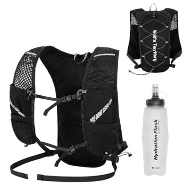 Imagem de Azarxis Pacote de hidratação para caminhada 5L mochila de corrida colete com bexiga de água de 2L para mulheres homens ciclismo ciclismo trilha corrida (#02 preto com uma garrafa de água de 350 ml)