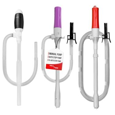 Imagem de TERA PUMP Pacote de bomba de combustível 3 em 1 manual e bombas de transferência de bateria (TRDPF25, TRHD03, TRHD03-TXL), bocal AutoStop e mangueira longa XL para gás, diesel, querosene, e15-e85