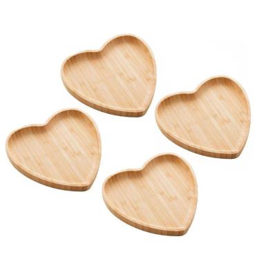 Imagem de Kit 4 Bandejas De Bambu Travessa Coração Heart