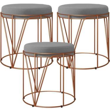 Imagem de Kit 03 Puffs Decorativo Aramado Bronze Zaya L02 Corano Cinza - LYAM DE