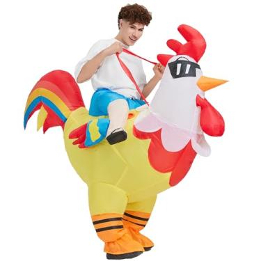 Imagem de JoeRita Fantasia de galinha inflável para adultos, divertida, fantasia de galo, montando galinha, cosplay de Halloween, para homens e mulheres