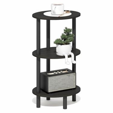 Imagem de Furinno Mesa lateral Turn-N-Tube, mesa de canto oval de 3 camadas, mesa de cabeceira, para sala de estar, quarto, café expresso/preto