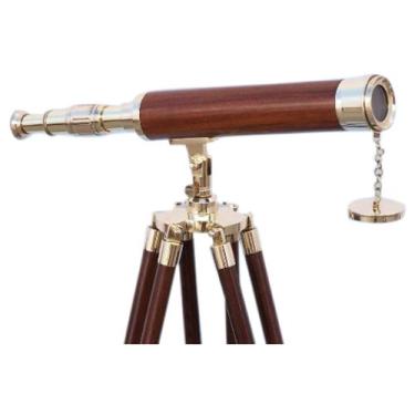 Imagem de Hampton Nautical Floor Standing Brass/Wood Harbor Master Telescope, 50", Brass
