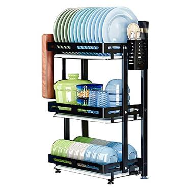 Imagem de Escorredor de louça de cozinha de 3 camadas de parede dobrável para tigelas e pratos/placa de faca/pauzinhos/utensílios de cozinha preto/635 26 435 cm