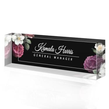 Imagem de placa de identificação acrílica personalizada, Placa de nome personalizada para mesa, Decoração de mesa, presente de escritório para colegas, chefes, professores