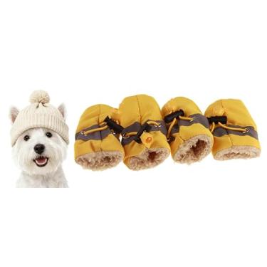 Imagem de GabeFish Meias antiderrapantes à prova d'água para cães, tênis, cordão ajustável, protetores de pata para animais de estimação pequenos, médios, gatos, amarelo/grosso, GG