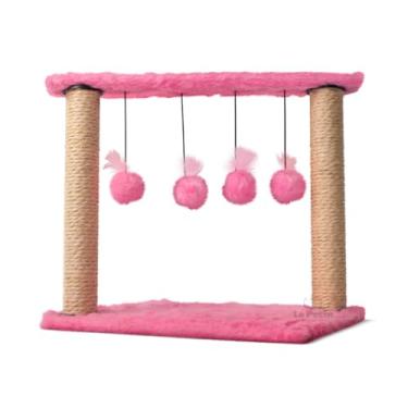 Imagem de Arranhador Gato com Brinquedo Interativo Pet - 4 Pompons, 2 Postes de Sisal e Base Aconchegante (Rosa)