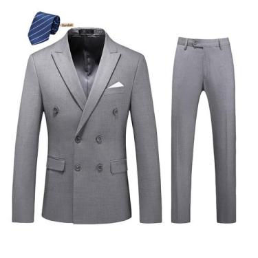 Imagem de Suit MOGU, blazer e calça de peito duplo Slim Fit, cinza claro