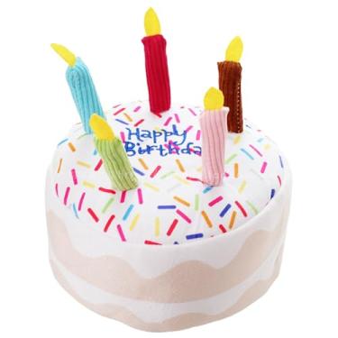 Imagem de Pssopp Bolo de Aniversário Toy Mastigar, Material Macio, Design Festivo, Keep Furry Friend Boly Birthday Birthday Byled Squeak Toy para Cat Cat (7.87x8.27in)
