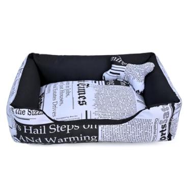Imagem de Cama para Pet em Formato de Ninho - Conforto Seguro, Fundo Impermeável e Design Aconchegante para Cachorros e Gatos (Jornal Preto)