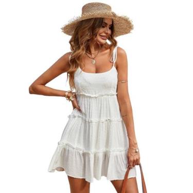 Imagem de Vestido Narecte Summer Cami Beach Boho Wedding Guest White Wedding Wom
