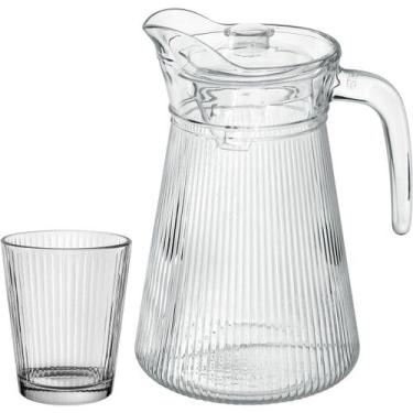 Imagem de Jogo jarra 6 copos home&co tampa acrilico vidro 1,6l/250ml transparent