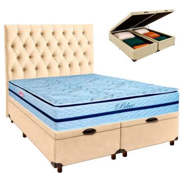 Imagem de Kit Cama Box Bau + Cabeceira + Colchão Queen Molas Ensacadas - Blue - Paropas