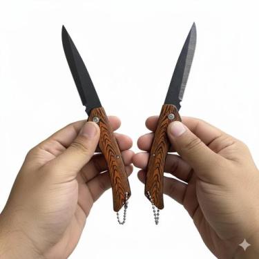 Imagem de Canivete Tático 16,5cm com Cabo Desenho Amadeirado  Lâmina em Aço Inox