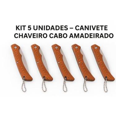 Imagem de Canivete Tático 16,5cm com Cabo Desenho Amadeirado  Lâmina em Aço Inox