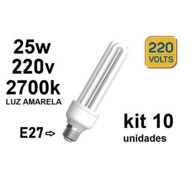 Imagem de Kit 10 Lâmpada Fluorescente 25W/220V 3U 2700K E27 Luz Quente