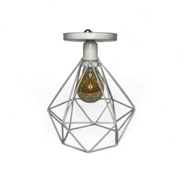 Imagem de Lustre De Teto Industrial Plafon Retrô Aramado Diamante(Branco)