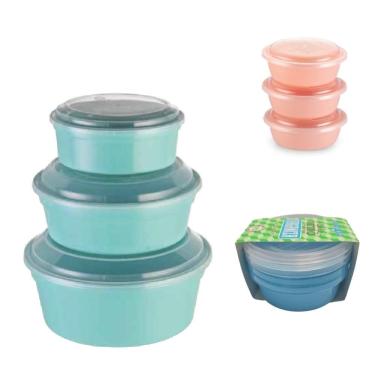 Imagem de Kit 3 Potes Redondo Porta Alimentos Mantimentos Freezer Cor:rosa