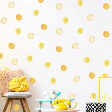 Imagem de Decalques de parede de bolinhas em aquarela arco-íris coloridos removíveis adesivos redondos para crianças, bebês, meninas, sala de jogos, berçário (amarelo)