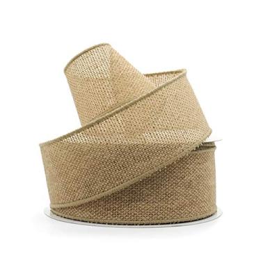 Imagem de CT CRAFT LLC Fita de tecido de serapilheira com fio 6,3 cm x 20 jardas cor natural para decoração de Natal, casa, casamento, embrulho de presente, enfeite de árvore, laço de guirlanda, buquê de