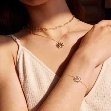 Imagem de Pulseira feminina banhada a ouro delicada tipo navio charmosa joia simples artesanal minimalista para ela