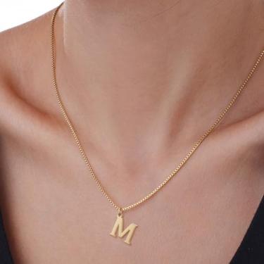 Imagem de Colar com pingente de letra A a Z, joia de aço inoxidável personalizada, colar ajustável, design minimalista feminino, F, Aço inoxidável, Sem Pedra Preciosa