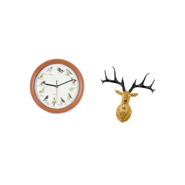 Imagem de Fenteer Relógio de Parede com Cabeça de Veado E Pássaro Cantando, Escultura Decorativa, Relógio de Pendurar, Arte Boho Colecionável, Montagem Na Parede para C