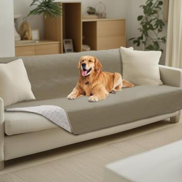 Imagem de Luciphia Capa de sofá 100% à prova d'água para cães, antiderrapante, protetor de sofá para cachorro, gato, cobertor com parte inferior antiderrapante, branco acinzentado, 132 x 203 cm
