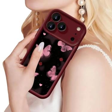 Imagem de Capa de telefone borboleta PC para iPhone 17 Pro Max, [à prova de choque] [proteção de lente] anti-arranhões anti-impressão digital, capa protetora de ajuste fino para uso diário, vermelha