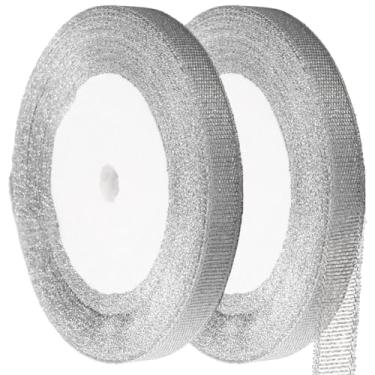 Imagem de GORGECRAFT 50 jardas fita de glitter prata 9,5 cm metálico brilhante tecido decorativo fita de embrulho para presente para árvore de Natal, Páscoa, Dia dos Namorados, aniversário, decoração de férias