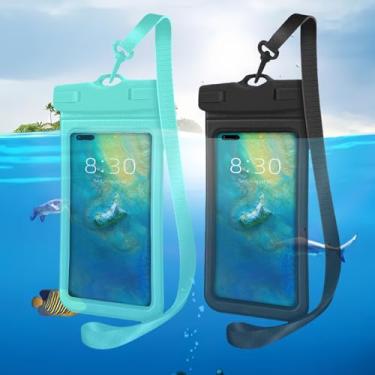 Imagem de Pacote com 2 bolsas extra grandes à prova d'água, bolsa impermeável flutuante, bolsa subaquática para iPhone 15 14 13 12 11 Pro Max, Galaxy S23 S22 S21 S20 Ultra, Pixel, verde + preto