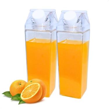 Imagem de Kit 2 Garrafa De Acrílico Transparente Caixa Portátil Geladeira Leite Suco Bebidas Água 500ml