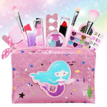 Imagem de Kit de maquiagem TOY Life Kids Mermaid com bolsa para meninas de 4 a 1