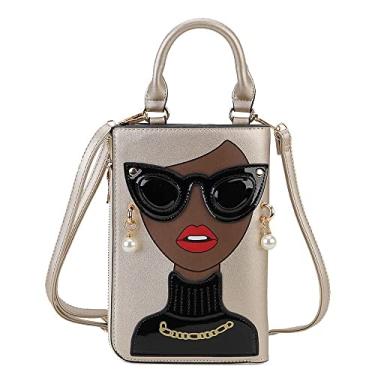 Imagem de ENJOININ Bolsas femininas de ombro femininas divertidas de couro PU com alça superior, bolsa clutch para mulheres, Dourado, café