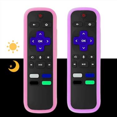 Imagem de [Pacote com 2] Capa para controle remoto (brilha no escuro) compatível com controle remoto Roku TV/Roku Express/Streaming Stick/Premiere, capa de silicone universal para controle remoto Roku Voice com