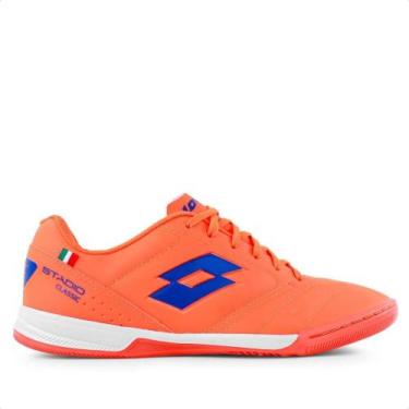 Imagem de Chuteira Futsal Lotto Stadio Classic B700 Masculina + Caneleira, Laran