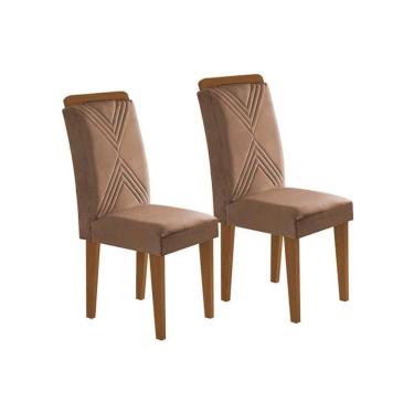 Imagem de Kit 2 Cadeiras De Cozinha Amsterdã Madeira Capuccino-suede Capuccino - Rufato