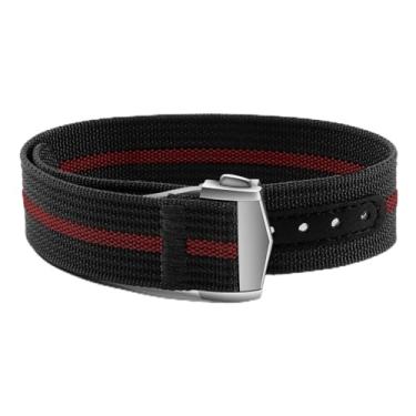 Imagem de ULLCHRO Pulseira de relógio de nylon de 20 mm e 22 mm de substituição de passagem única NATO, respirável, militar, para homens, pulseiras elásticas macias, Preto e vermelho, 20mm, Moderno