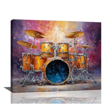 Imagem de Arte de parede de música, grafite, instrumentos musicais, tela, decoração de parede, imagens de tambor, pintura, impressão, arte, decorações emolduradas, presentes para bateristas, amantes da música