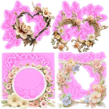 Imagem de MIYAHOUSE Grinalda de moldes de silicone para decoração de bolos, enfeite de cupcake, pasta de goma de chocolate, argila de polímero, conjunto de 4