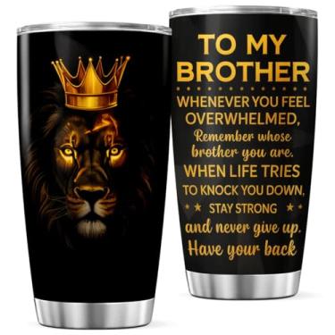 Imagem de KOIXA Copo de aço inoxidável Golden Crown Lion To My Brother de 590 ml, presente motivacional para homens, família, aniversário, Natal, garrafa gelada, quente, viagem, bebida, isolada, quente