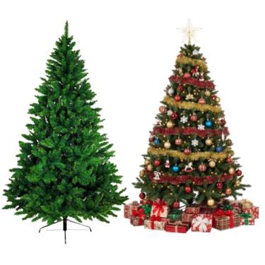 Imagem de Árvore de Natal Premium 2,10 metros Pinheiro 1000 Galhos Densos Decoração Natal Base Metálica Reforçada Verde Luxo