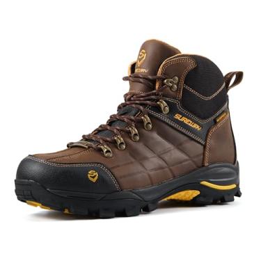 Imagem de SUREWAY Bota de trabalho masculina 15 cm macia/bico de aço resistente à prova d'água – couro, cadarço, óleo/antiderrapante, densidade dupla, confortável, construção EH, botas de trabalho, segurança no