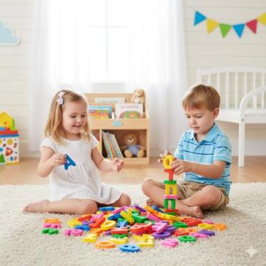 Imagem de Brinquedo Educativo de Montar Letras Infantil Blocos Plástico Colorido