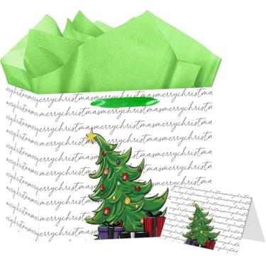 Imagem de Saco grande para presente de árvore de Natal, saco de presente de papel de Natal branco com cartão e papel de seda, decorações de aniversário com tema de inverno para casamento, decoração de festas de
