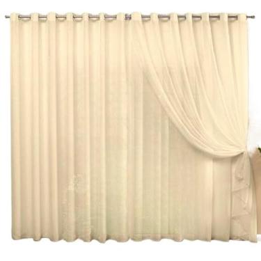 Imagem de Cortina Luxo 3,00x2,70 Microfibra Com Voil para varão simples Cortina Para janela de Sala ou Quarto(Palha,3 metros)