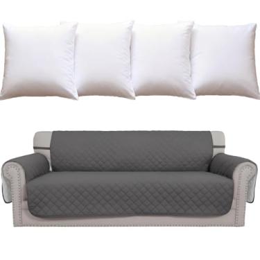 Imagem de AMOFY Capa de sofá acolchoada, resistente à água, protetor de móveis, capa de sofá lavável com alças antiderrapantes e elásticas para crianças, cães e animais de estimação (sofá, cinza/cinza claro