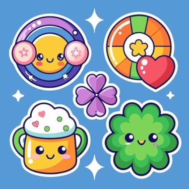 Imagem de Adesivos Kawaii fofos para decoração de quartos infantis e cadernos com temas de sol, coração e trevos 40x40cm